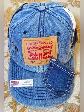 Upcycled UNISEX Levi patchwork Denim Baseball Cap - Blue